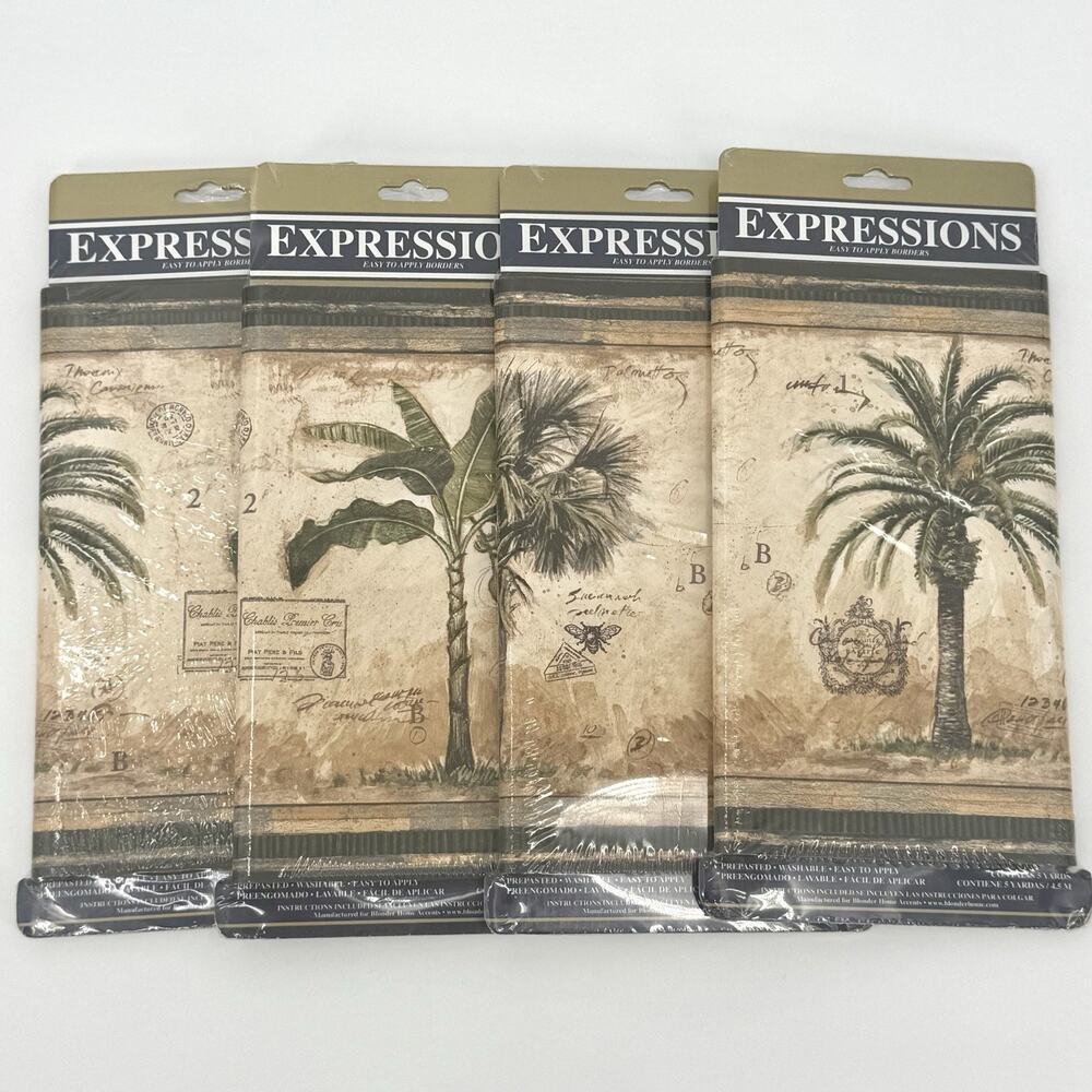 4 VTG Expressions Prepasted Wallpaper Border Palm Trees SB10245B Tropical